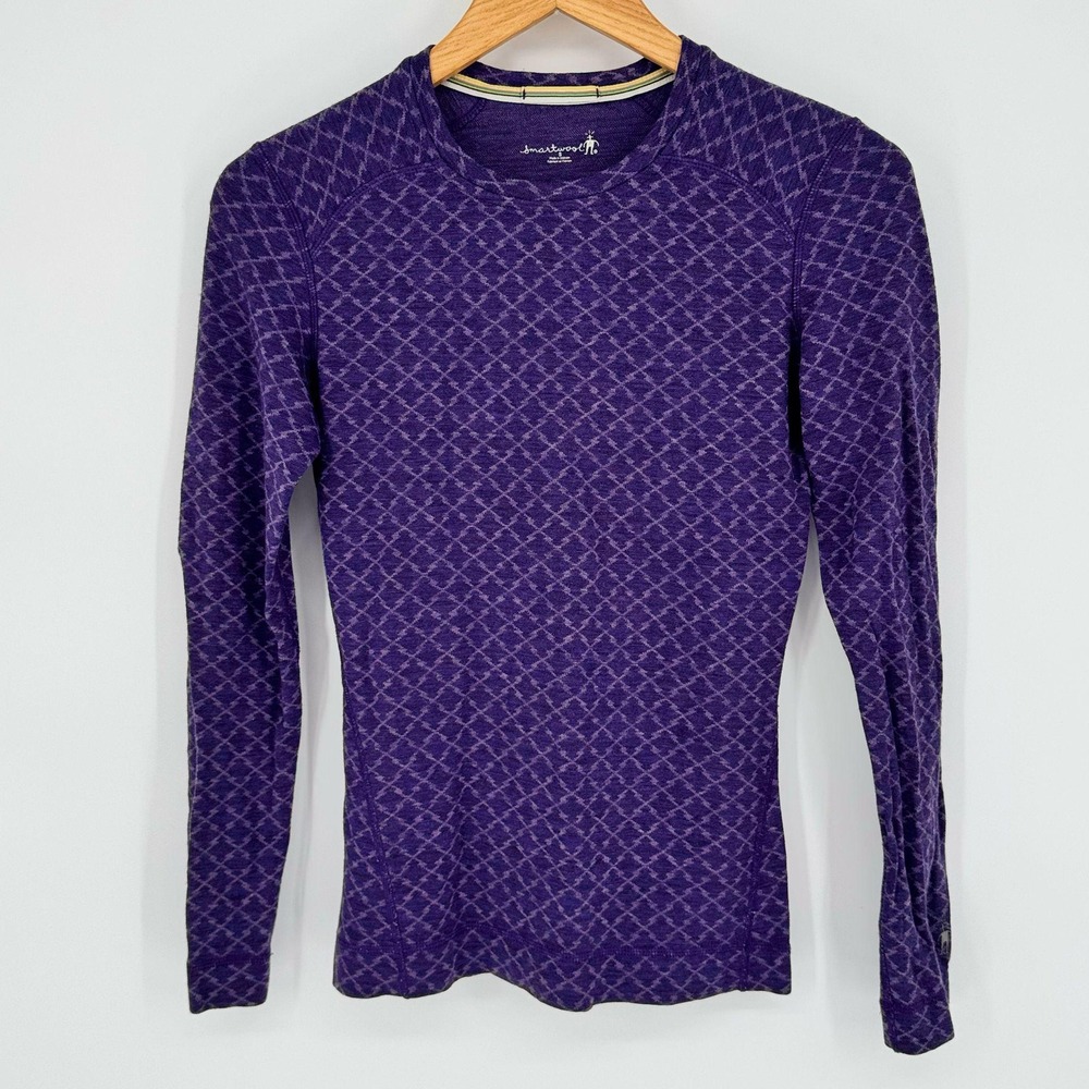 Smartwool Womens Merino Wool Base Layer Pattern Knit Purple Top Sz S Athleisure
